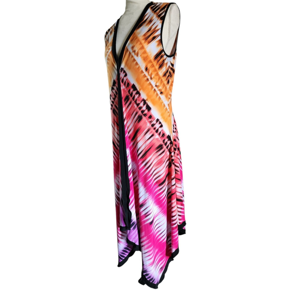 Peter Nygard Sleeveless Deep V-Neck Maxi Asymmetric Dress Women's 10 Pink Black - Picture 5 of 12